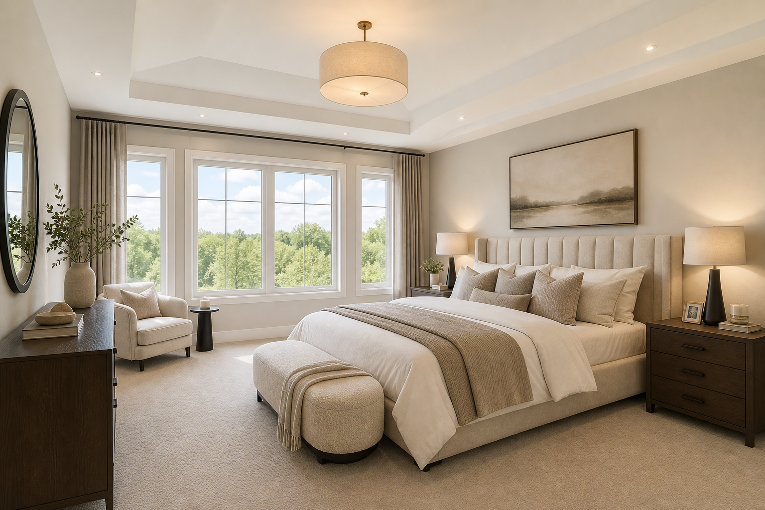 Conceptual primary bedroom rendering
